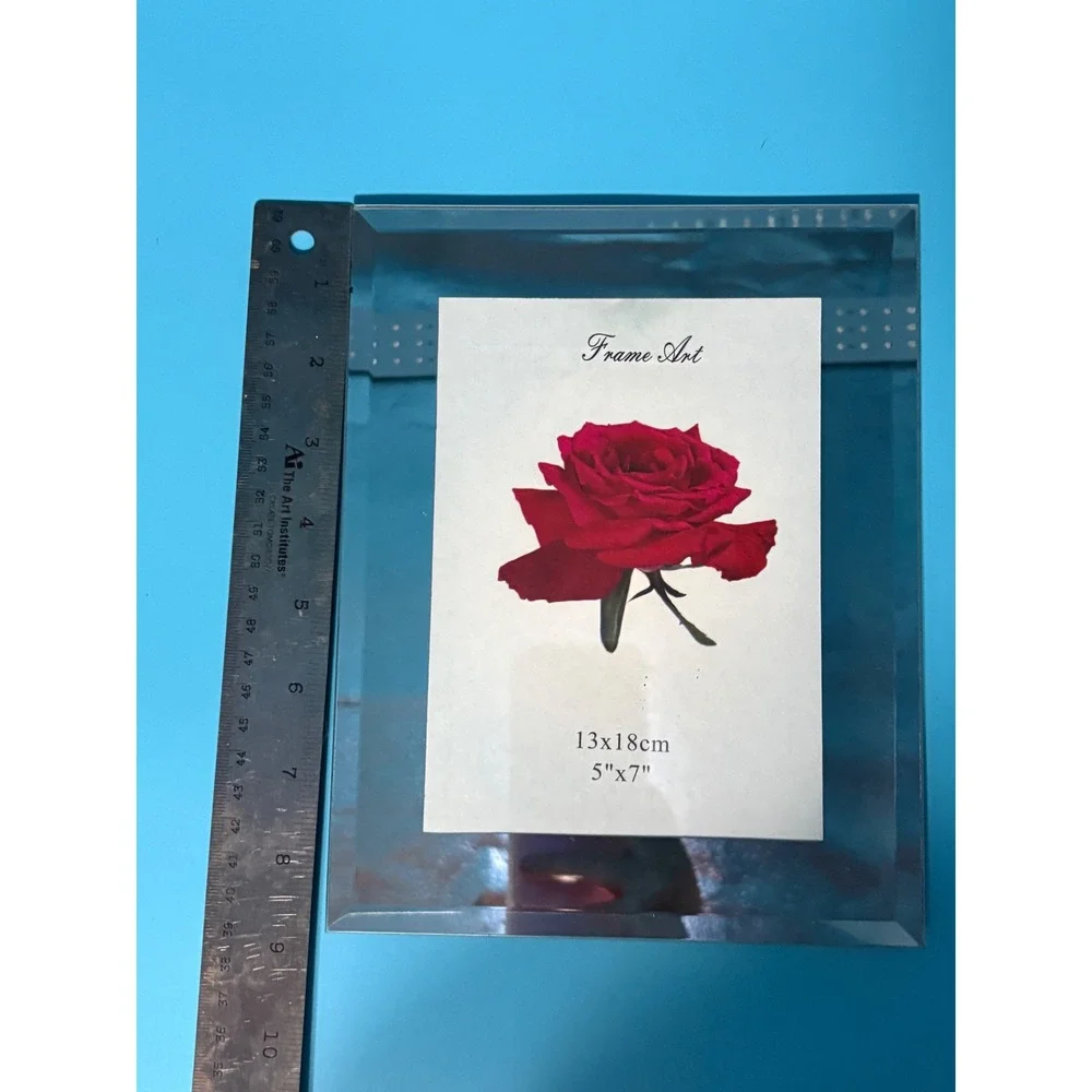 Beveled Mirror Picture Frame 5x7 Glass Hollywood Regency Glam Tabletop 9x7 Large